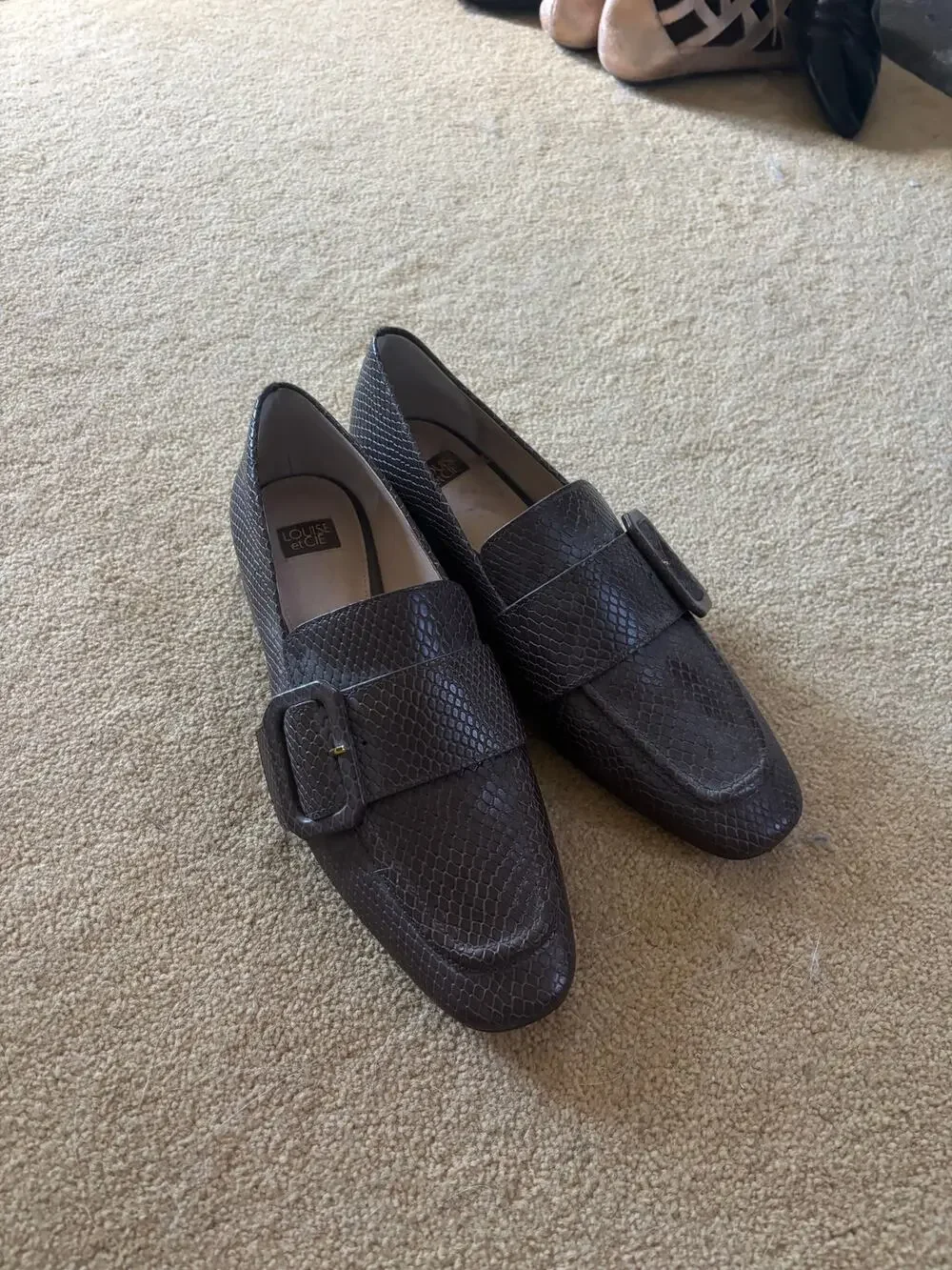 Louise et Cie Snake Embossed Leather Buckle Loafers